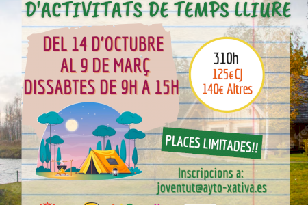 El Ayuntamiento de Xàtiva organiza un curso presencial de Monitor/a de Actividades de Tiempo Libre