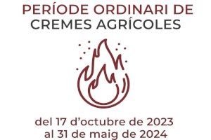 Demà, dimarts 17, comença a Alzira el període ordinari de cremes agrícoles