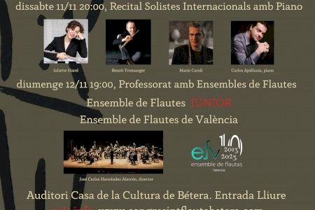 L'Auditori de la Casa de la Cultura acollirà dos grans concerts en el marc del Congrés Internacional de Flauta de Bétera
