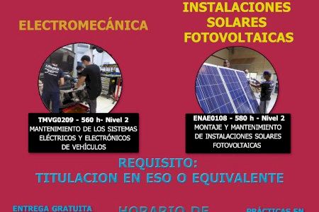 Últimas plazas para los cursos de Electromecánica y Fotovoltaica para desempleados de La Nucía