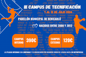 La III Campus de Tecnificación de la FBMCV tendrá lugar del 7 al 13 de julio con la colaboración del Club Handbol Benicarló