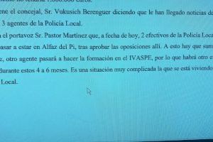 El PSOE de Polop exige una rectificación del alcalde por mentir sobre "la situación complicada que vive la Policía Local"