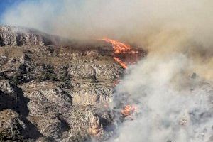 El viento complica el incendio forestal de Sella (Alicante)