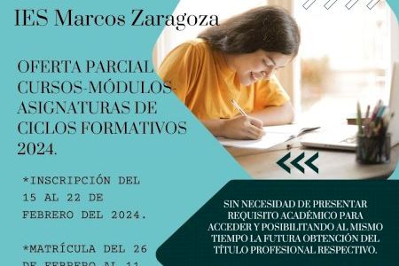 El IES Marcos Zaragoza ofrece cursar módulos sueltos de los ciclos de Formación Profesional a personas mayores de edad