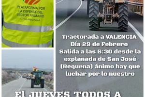 La Plataforma para la Defensa del Sector Primario de Utiel-Requena convoca una tractorada en Valencia para mañana jueves