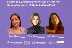 Las activistas feministas Carla Galeote, Julia Salander y Sindy Takanashi llegan a Burjassot en los actos del 8M