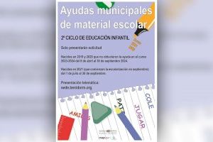Benidorm lanza las ayudas para la compra de material escolar para el alumnado de 2º ciclo de infantil, que serán de 63 euros