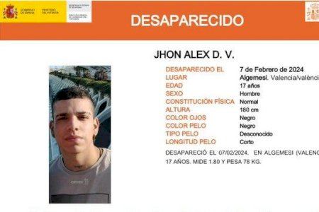 Llancen una alerta per a buscar a un adolescent desaparegut fa quasi tres mesos a Algemesí