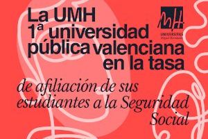 La UMH es la 1a universidad pública valenciana en la tasa de afiliación de sus estudiantes a la Seguridad Social, según U-Ranking