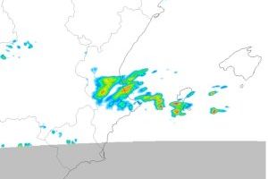 Mapa de lluvias sobre las 23.00 horas de la noche