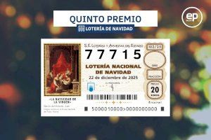 El 77715, tercer quinto premio de la Lotería de Navidad 2025, se vende en las provincias de Alicante y Valencia