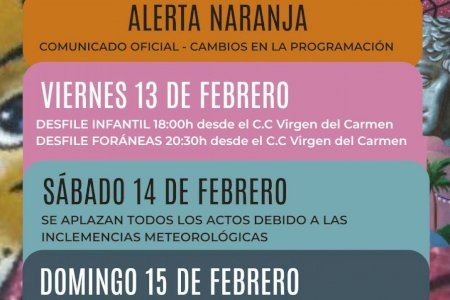 Modificación de la programación del Carnaval de Torrevieja 2026 por alerta naranja