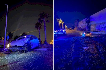 Un conductor borratxo pateix un accident i acaba dins d'una rotonda a Alboraia