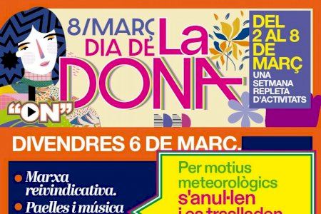 El Ayuntamiento de Torrent aplaza al 27 de marzo la jornada central, al aire libre, de la Semana de la Dona por la previsión de lluvias