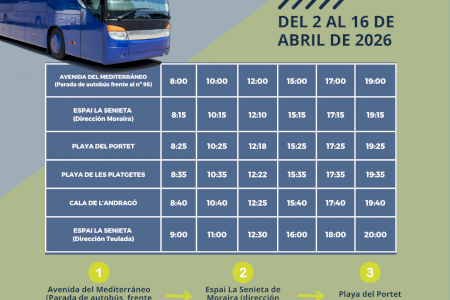 Vuelve la línea de autobús gratuito que conecta las playas y calas de Teulada Moraira durante la Semana Santa