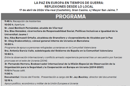 Vila-real acull una jornada sobre la pau a Europa en temps de guerra Vila-real acull una jornada sobre la pau a Europa en temps de guerra