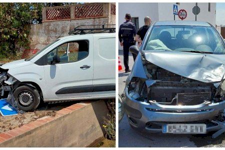 Un cotxe acaba encastat contra un senyal i sobre una séquia després de saltar-se un STOP a Alboraia