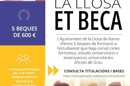 La Llosa de Ranes vuelve a apostar por el talento joven con 5 becas para ofrecer experiencia laboral a estudiantes
