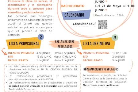 Sagunto abre el proceso de admisión de alumnado para los ciclos de Infantil y Primaria