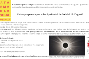 L’Alcúdia de Veo se prepara para el histórico eclipse total de Sol del próximo 12 de agosto L’Alcúdia de Veo se prepara para el histórico eclipse total de Sol del próximo 12 de agosto