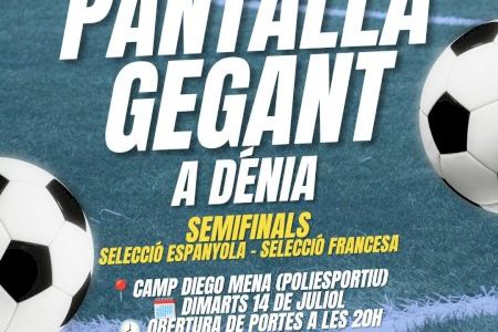 Dénia instala una pantalla gigante en el campo Diego Mena para seguir la semifinal del Mundial Dénia instala una pantalla gigante en el campo Diego Mena para seguir la semifinal del Mundial