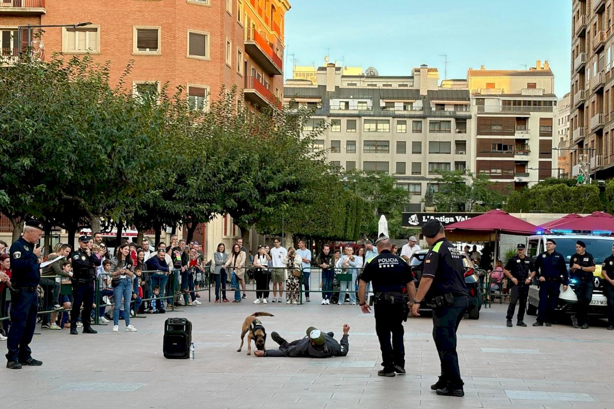 Castellón muestra el trabajo de los perros policía con una exhibición en la plaza Huerto Sogueros